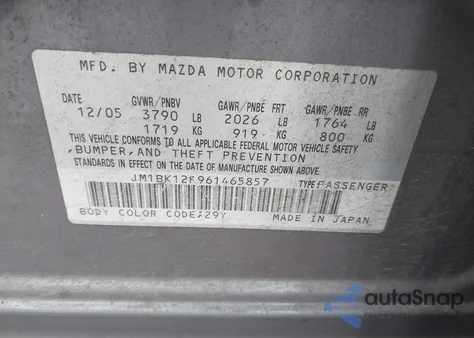 2006 Mazda Mazda3 I из США, поврежденный, VIN JM1BK12F961465857